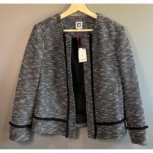 NWT Anne Klein Black and White Tweed Jacket Blazer Size 10